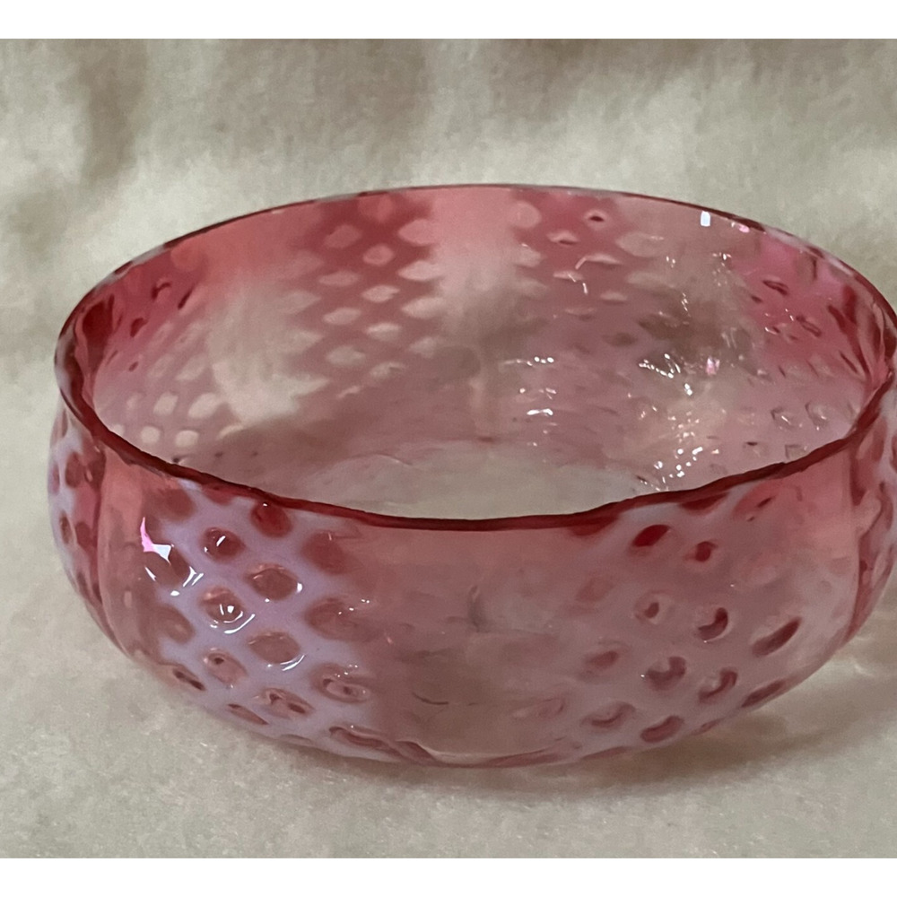 Antique Consolidated Glass Rubina Opalescent Criss Cross Optic Bowl